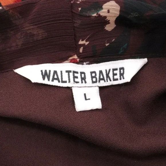 Walter Baker Floral Mini Dress Sheer Sleeve Tie Neck Ruffle Hem Large - Picture 14 of 14